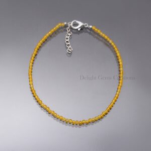 Yellow Agate Gemstone Bracelet, Minimalist 925 Silver, 2.5mm Bead Yellow Agate Gemstone Bracelet, Minimalist 925 Silver, 2.5mm Bead