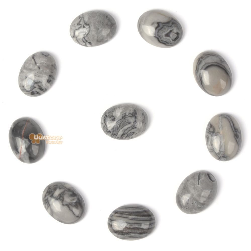 16mm Natural Black Crazy Lace Agate Gemstone Oval Flatback Cab Cabochon