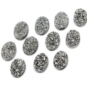Silver Agate Druzy Cabochon: Oval Gray Gemstone (10x14mm)
