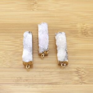 10x40mm--raw Crystal Druzy Charm With Gold Plated Edge, White Druzy Agate Connectors, Jewelry Making, Charms Supplies, Diy Charms---tr083