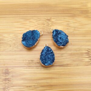 15x20mm Blue Raw Druzy Quartz Agate Crystal Pendant Charm,drop Gemstone Pendant,jewelry Making Supplies-tr-065