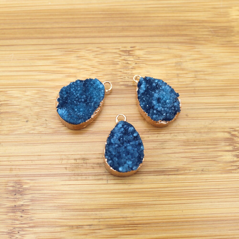 15x20mm Blue Raw Druzy Quartz Agate Crystal Pendant Charm,drop Gemstone Pendant,jewelry Making Supplies-tr-065