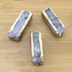 15x35mm Gray Druzy Pendant, Raw Druzy Quartz Agate Crystal Pendant Charm With Electroplated Gold Edge,diy Jewelry Making Supplies -tr205