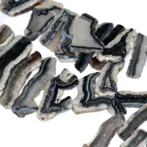 Black Lace Agate Gemstone Nugget Slice 55x35-25x15mm Loose Beads 15.5 Inch Full Strand (90189138-b46)