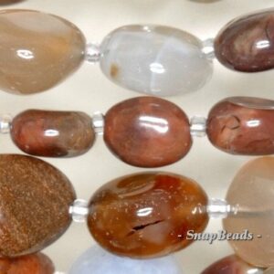 Natural Agate Gemstone Grade A Brown Grey Pebble 7x9mm- 8x12mm Loose Beads 15.5 Inch Full Strand (90149569-109)