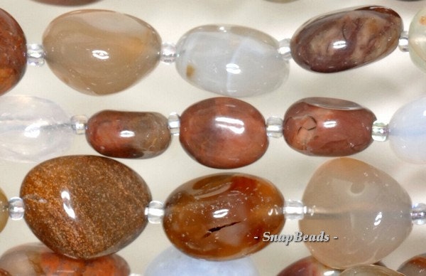 Natural Agate Gemstone Grade A Brown Grey Pebble 7x9mm- 8x12mm Loose Beads 15.5 Inch Full Strand (90149569-109)