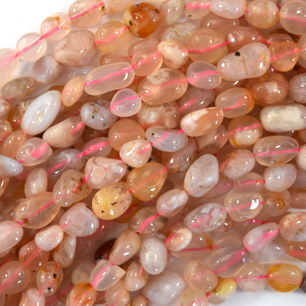 Natural Peach Cherry Blossom Sakura Agate Pebble Nugget Beads 15.5" 8-10mm