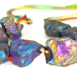 Rough Titanium Rainbow Agate Gemstone 20x15-30x20mm Rough Nugget Loose Beads 8 Inch Half Strand (90144294-b49)