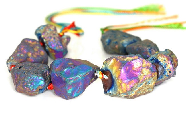 Rough Titanium Rainbow Agate Gemstone 20x15-30x20mm Rough Nugget Loose Beads 8 Inch Half Strand (90144294-b49)
