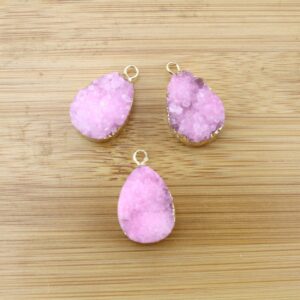 Wholesale Gold Plated Pink Quartz Druzy Pendant ,crystal Gemstone Charm, Raw Agate Rough Pendant,diy Jewelry Necklace Charms -tr-061