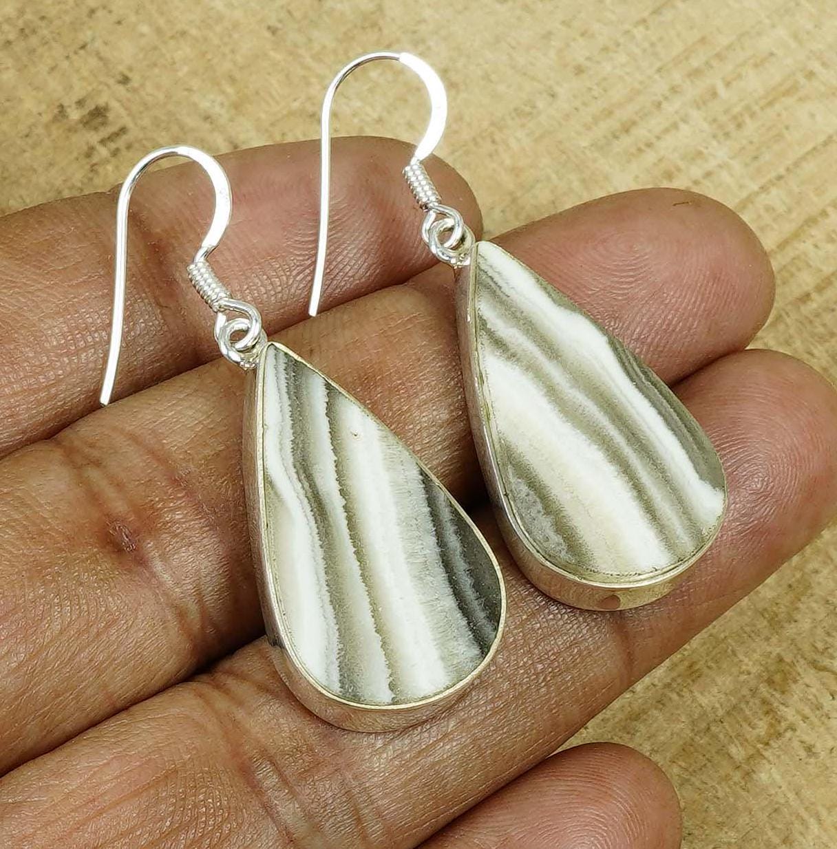 Banded Agate 925 Sterling Silver Hook Earrings: Handmade Jewelry Banded Agate 925 Sterling Silver Hook Earrings: Handmade Jewelry