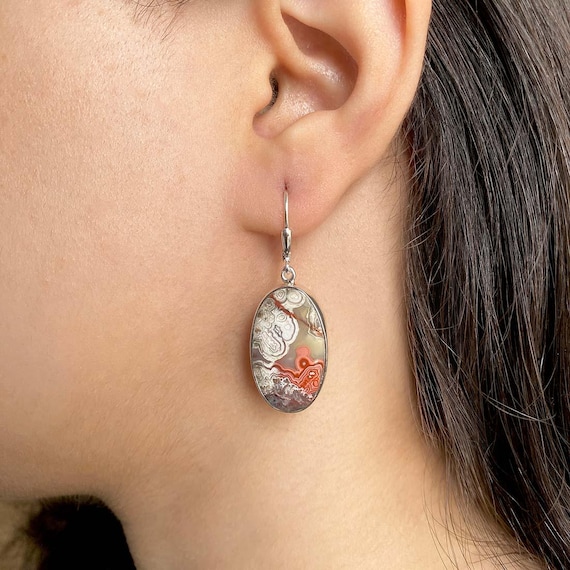 Crazy Lace Agate Leverback Earring / 925 Sterling Silver / Healing Gemstone / Gift For Her/ Crazy Lace Jewelry / Statement Earring Cla-e-10.