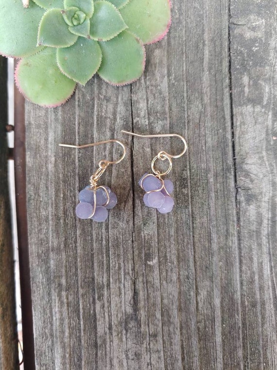 Darling Grape Agate Clusters Earrings. Silver, Gold Or Rose Gold Grape Agate Earrings. Dainty Grape Agate