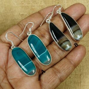 Handmade Green Botswana Agate Sterling Silver Hook Earrings Handmade Green Botswana Agate Sterling Silver Hook Earrings