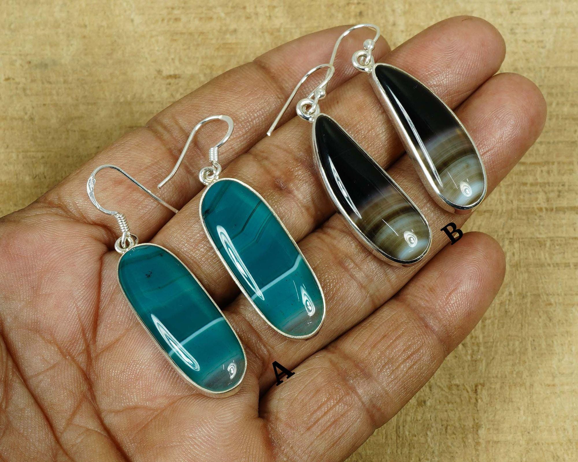 Handmade Green Botswana Agate Sterling Silver Hook Earrings