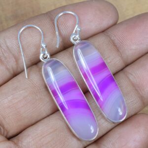 Handmade Purple Botswana Agate Sterling Silver Hook Earrings Handmade Purple Botswana Agate Sterling Silver Hook Earrings