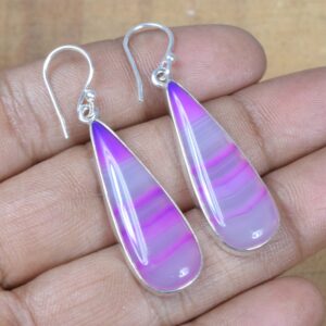 Purple Botswana Agate Earrings: 925 Sterling Silver Hook Dangle Purple Botswana Agate Earrings: 925 Sterling Silver Hook Dangle