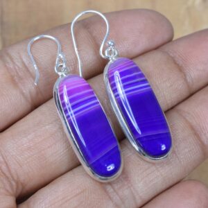 Purple Botswana Agate Sterling Silver Hook Earrings: Handmade Jewelry Purple Botswana Agate Sterling Silver Hook Earrings: Handmade Jewelry