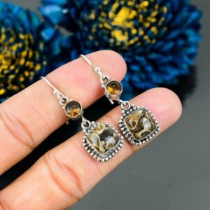 Turritella Agate Drop Earrings: Sterling Silver Dangle Jewelry Turritella Agate Drop Earrings: Sterling Silver Dangle Jewelry