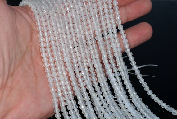 4mm Agate Gemstone Milky White Faceted Round Loose Beads 15  Inch Full Strand Lot 1,2,6,12 And 50 (90183823-364)