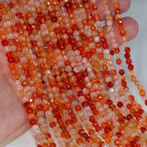 4mm Agate Gemstone Orange Red Faceted Round Loose Beads 15 inch Full Strand LOT 1,2,6,12 and 50 (90183805-364)
