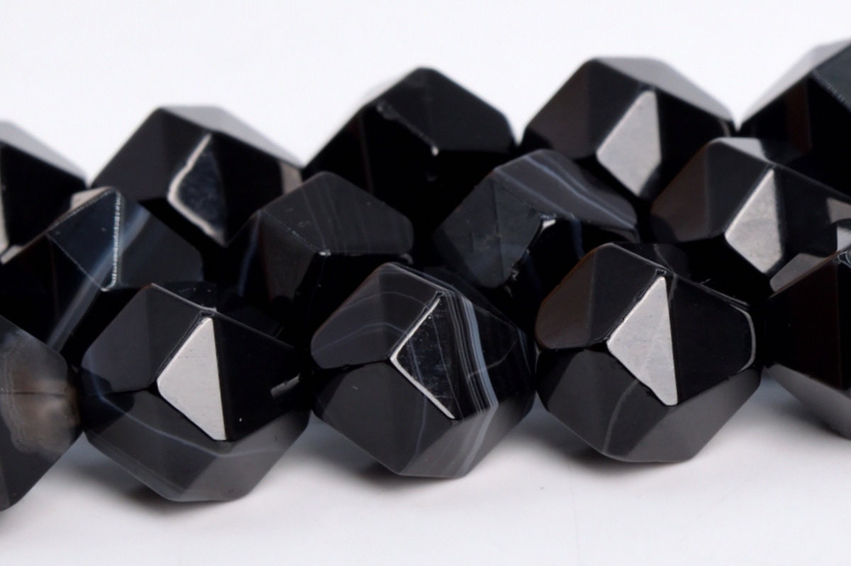 5-6mm Black Striped Agate Beads Star Cut Faceted Grade Aaa Natural Gemstone Loose Beads 15" / 7.5" Bulk Lot Options (108712)