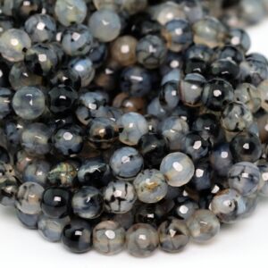 6MM Black and White Agate Beads Cracked Pattern Natural Gemstone Faceted Round Beads 15"/7.5" Bulk Lot Options (100338)