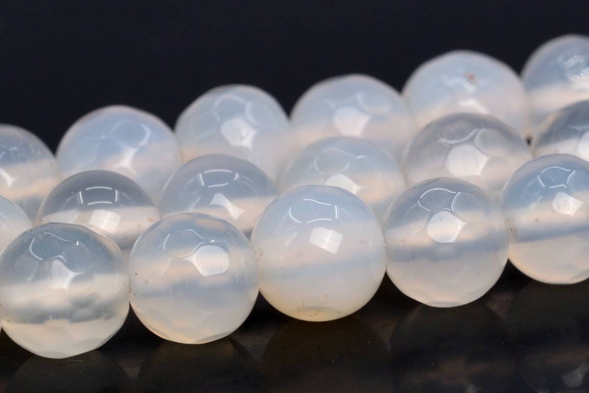 6mm Icy White Agate Beads Grade A Natural Gemstone Full Strand Faceted Round Loose Beads 15" Bulk Lot 1,3,5,10 And 50 (100505-397)