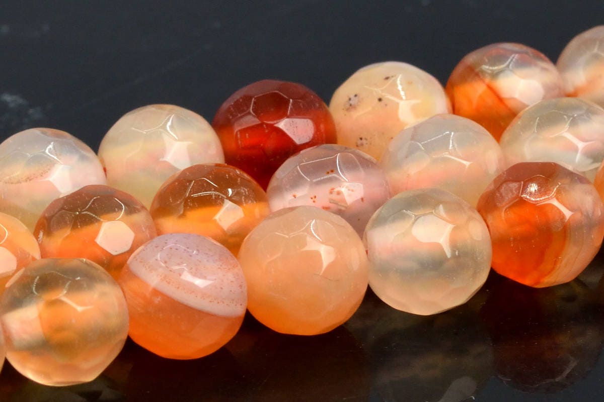 6mm Orange Agate Beads Grade A Natural Gemstone Full Strand Faceted Round Loose Beads 15" Bulk Lot 1,3,5,10 And 50 (100545-396)
