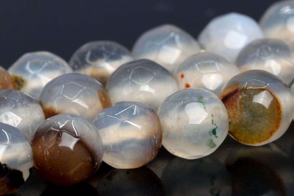 6mm White And Coffee Agate Beads Grade A Natural Gemstone Faceted Round Loose Beads 14"/7" Bulk Lot Options (100496-397)