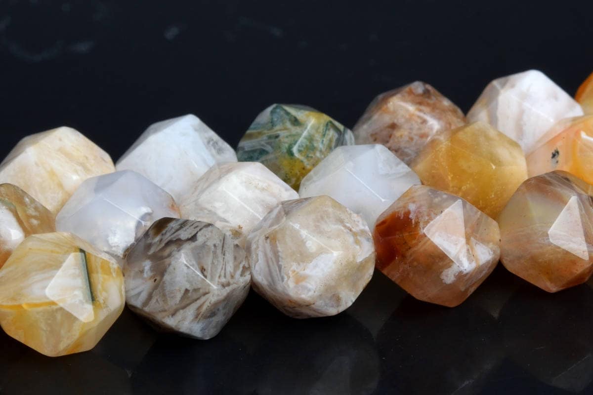 Bamboo Agate Beads Star Cut Faceted Grade Aaa Genuine Natural Gemstone Loose Beads 6mm 8mm 10mm Bulk Lot Options