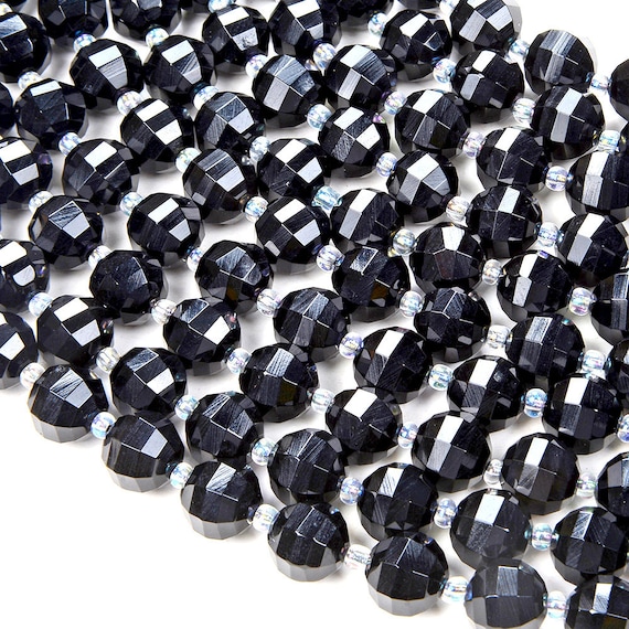 Black Agate Gemstone Grade Aaa Faceted Lantern 8mm 10mm Loose Beads Bulk Lot 1,2,6,12 And 50 (d41)
