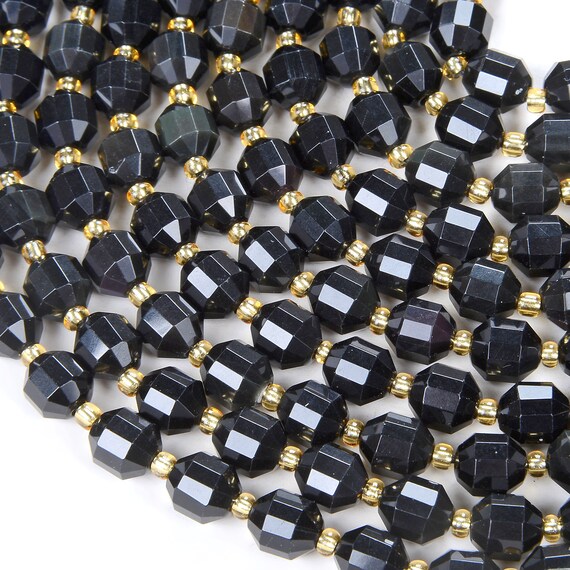 Black Agate Gemstone Grade Aaa Faceted Prism Double Point Cut 8mm 10mm Loose Beads Bulk Lot 1,2,6,12 And 50 (d35)