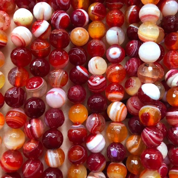 Dark Red Agate Faceted Beads, Natural Gemstone Beads, Round Stone Beads, 6mm 8mm 10mm 12mm