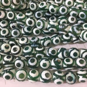 Green and white Dzi agate beads - paste gemstone beads - faceted yellow and grey beads - religious beads - Tibetan beads - 8-12mm -15inch