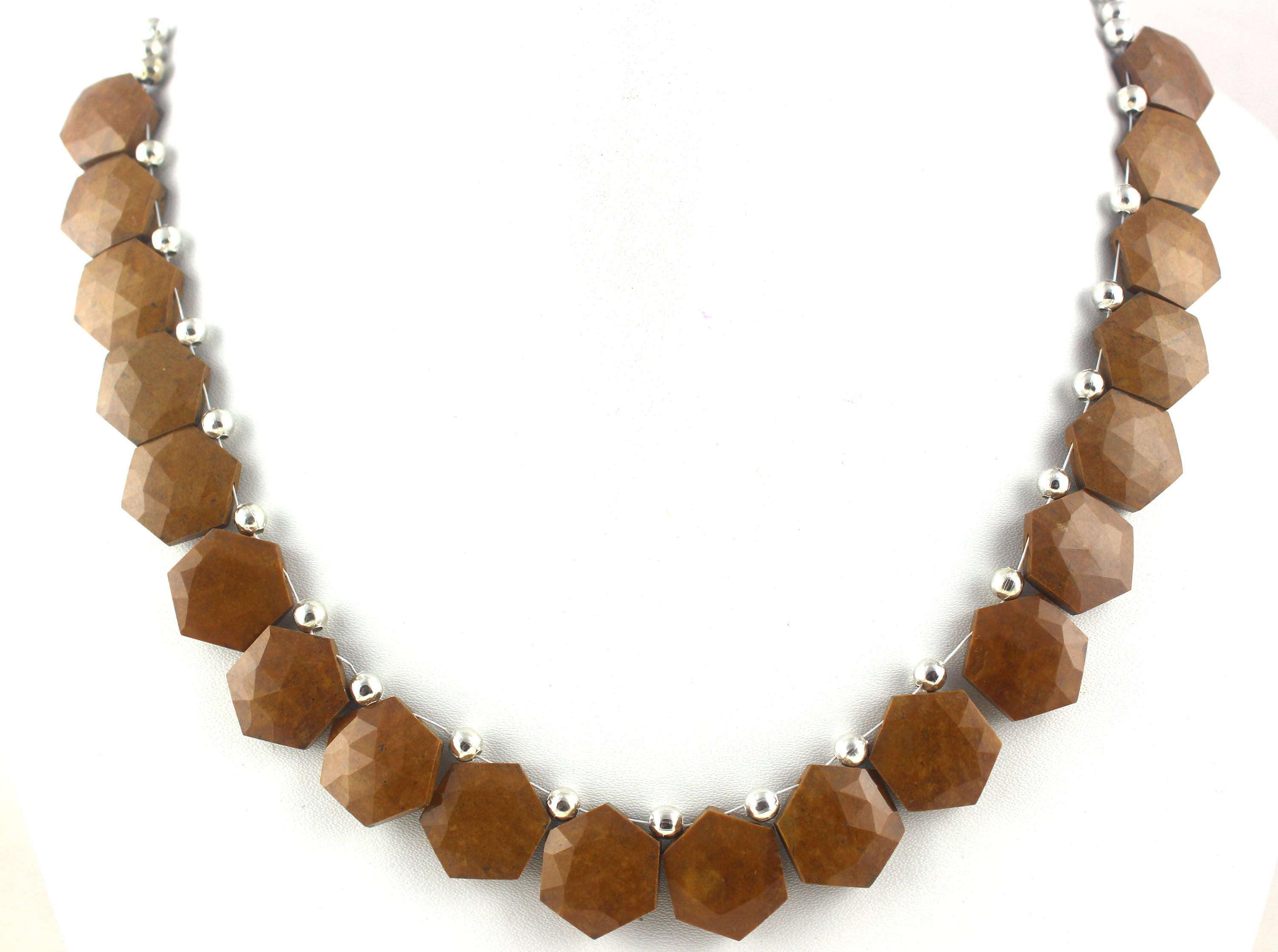 Faceted Mookite Agate Beads: Natural Hexagon Stone Strand (13.5x13.5mm)