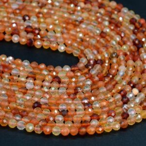 Orange Red Agate Beads 4MM Faceted Round Gemstone Half Strand For Jewelry Making