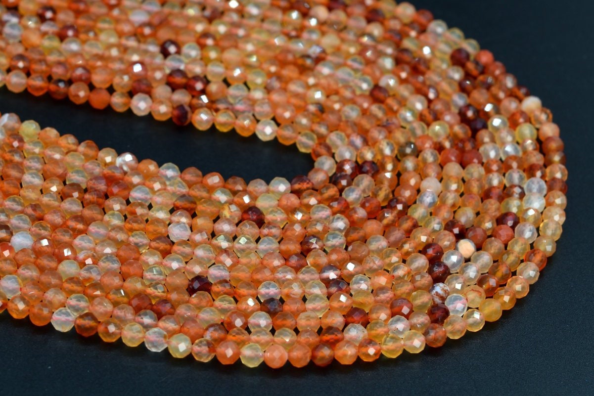 Orange Red Agate Beads 4mm Faceted Round Gemstone Half Strand For Jewelry Making