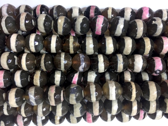 Tibetan Dzi Agate Gemstone Beads - Dzi Agate Beads - Faceted Dzi Agate Stone Beads - Agate Jewelry Beads - 15inch