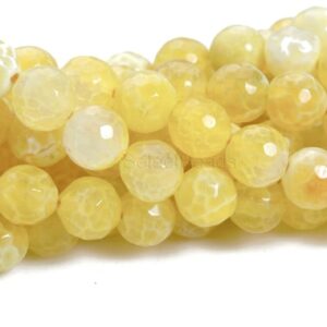 Yellow Dragon Vein Agate Beads - Faceted Agate Gemstone Beads - Yellow Gemstone Faceted Beads - Faceted Round Beads - Size 6-12mm -15inch
