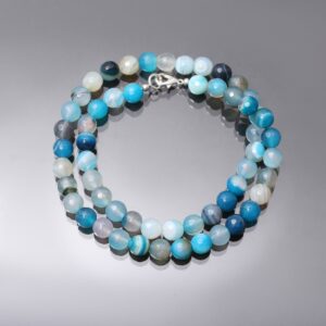 8mm Blue Agate Beaded Necklace, Natural Blue Agate Faceted Round Beads Necklace, Agate 925 Silver Necklace, Women Necklace, Gift For Her 8mm Blue Agate Beaded Necklace, Natural Blue Agate Faceted Round Beads Necklace, Agate 925 Silver Necklace, Women Necklace, Gift For Her