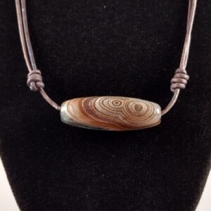 Antique Hand-cut Agate Bead Adjustable Leather Necklace Handmade By Chris Hay