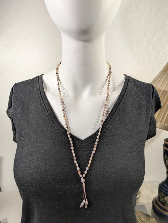 Botswana Agate Mala Necklace 4mm Dainty Beads • Stone Of Solace & Comfort • Unravel Worry Bead • Personal Meditation Talisman • Hope • 3026