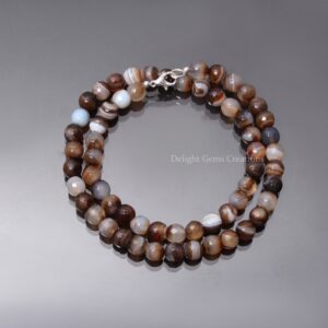 Faceted Chocolate Brown Agate Beaded Necklace, Sterling Silver Clasp, Handmade Faceted Chocolate Brown Agate Beaded Necklace, Sterling Silver Clasp, Handmade