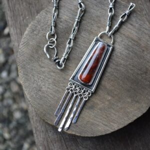 Hackberry Agate Necklace, Agate Necklace, Handmade Chain Necklace, Sterling Silver, Recycled Silver Necklace, Sterling Necklace, Red Agate
