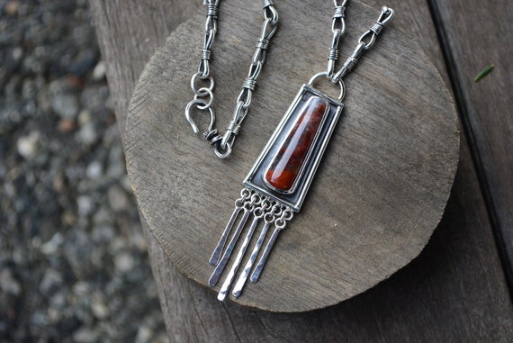 Hackberry Agate Necklace, Agate Necklace, Handmade Chain Necklace, Sterling Silver, Recycled Silver Necklace, Sterling Necklace, Red Agate