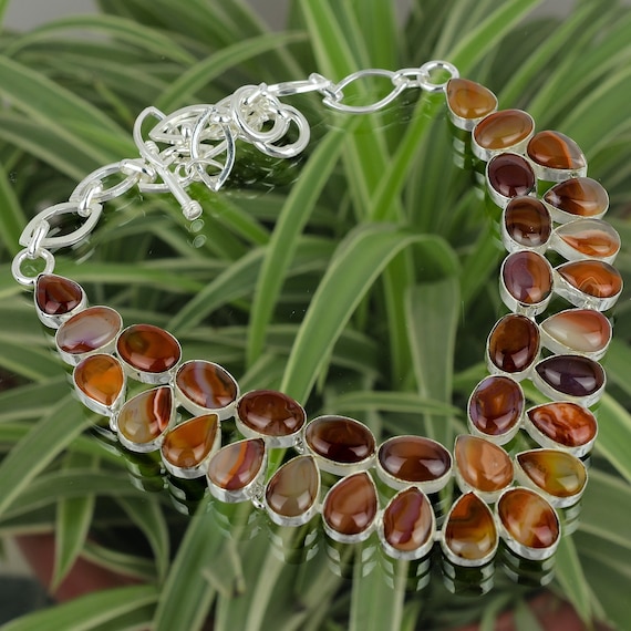 Handmade Botswana Agate Necklace: 925 Sterling Silver Adjustable Chain