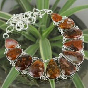 Handmade Moroccan Seam Agate Necklace: 925 Sterling Silver, Adjustable Chain Handmade Moroccan Seam Agate Necklace: 925 Sterling Silver, Adjustable Chain