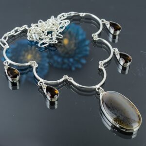 Montana Agate 925 Sterling Silver Necklace: Handmade Adjustable Chain Montana Agate 925 Sterling Silver Necklace: Handmade Adjustable Chain