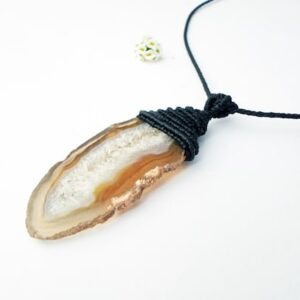 Raw Agate Druzy Necklace: Macrame Crystal Healing Jewelry